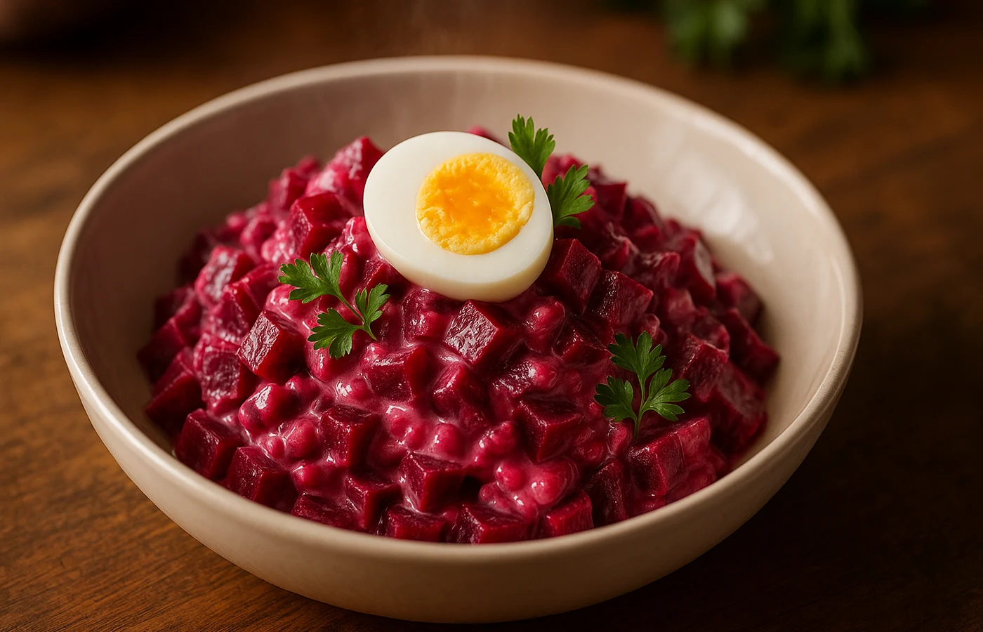 Biešu salāti ar olu un majonēzi