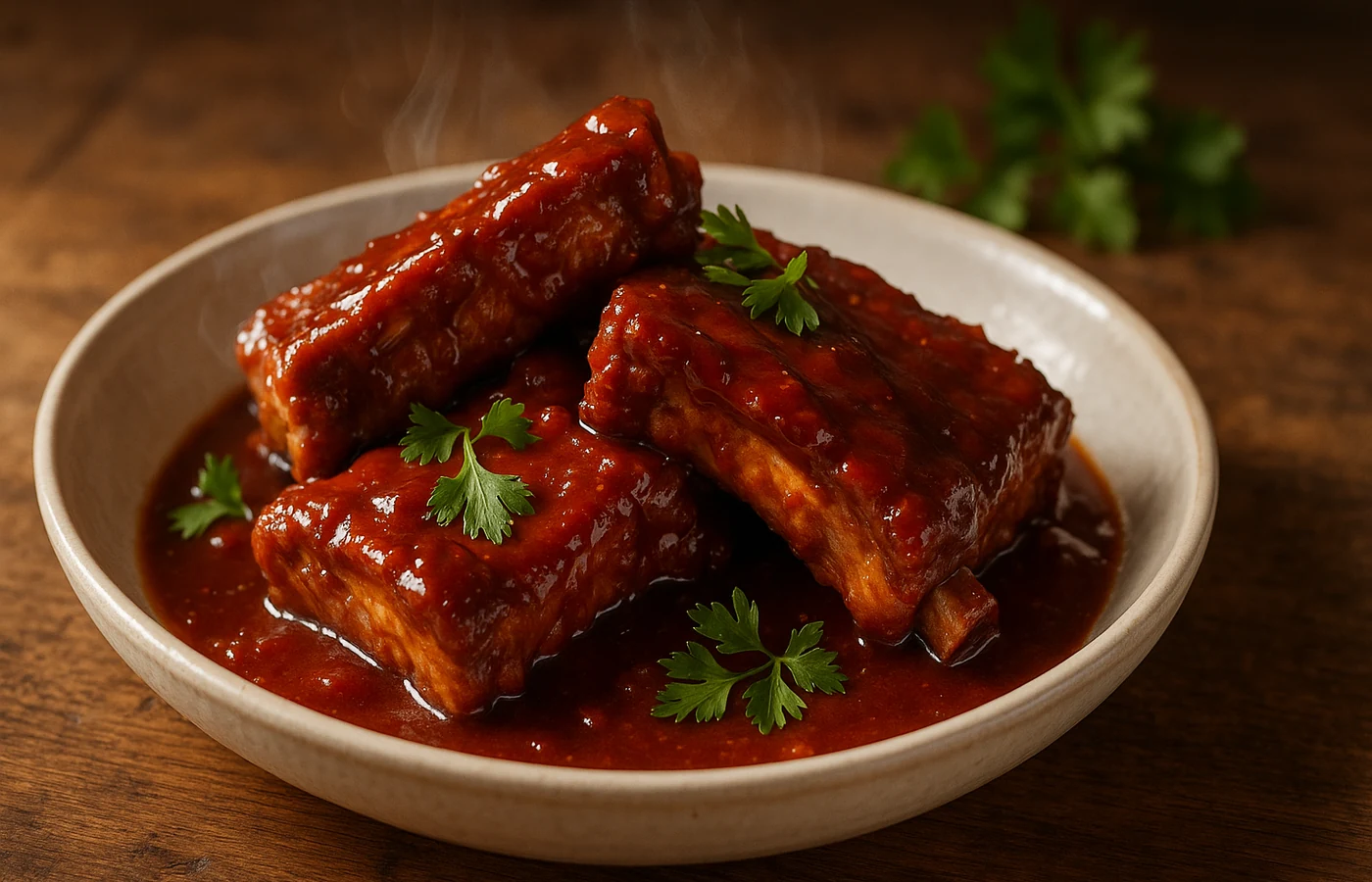 Cūkgaļas ribiņas barbekjū mērcē