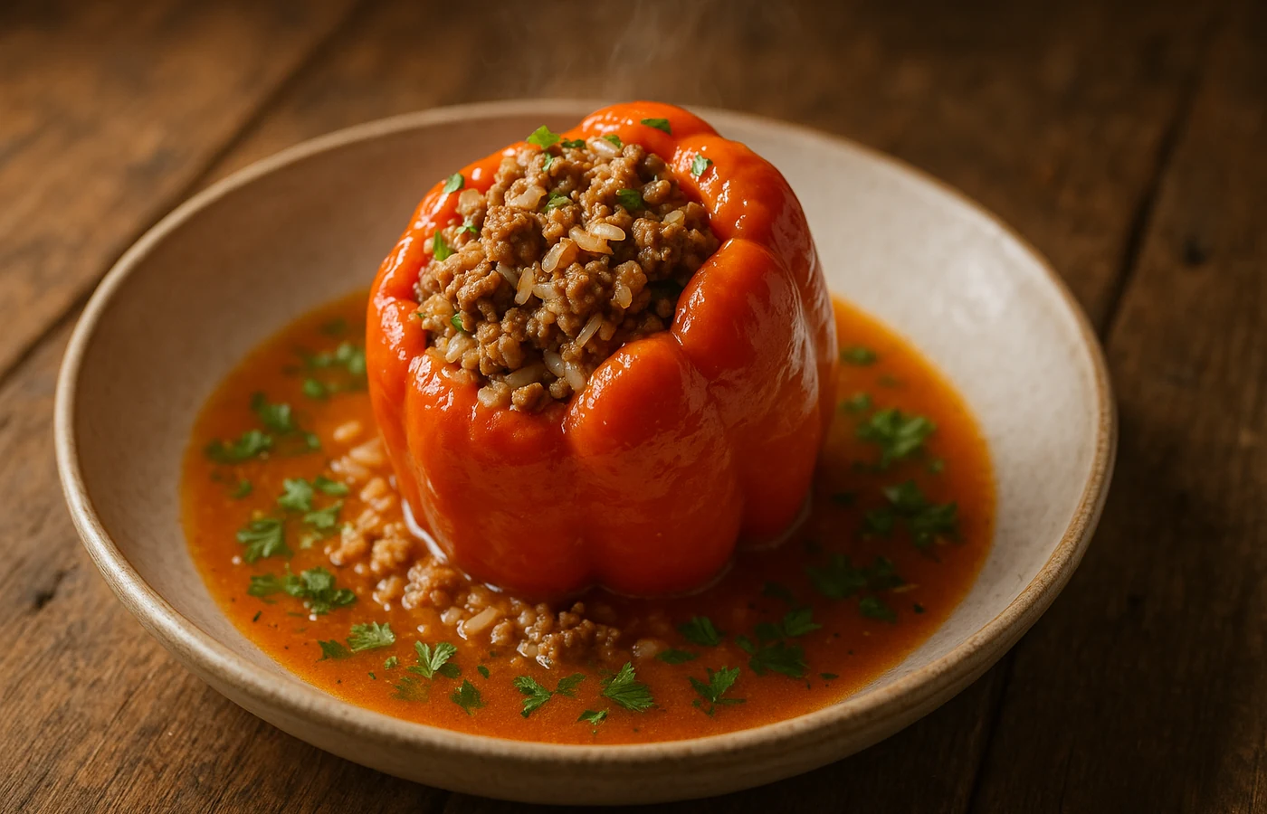 Pildīta paprika ar malto gaļu un rīsiem