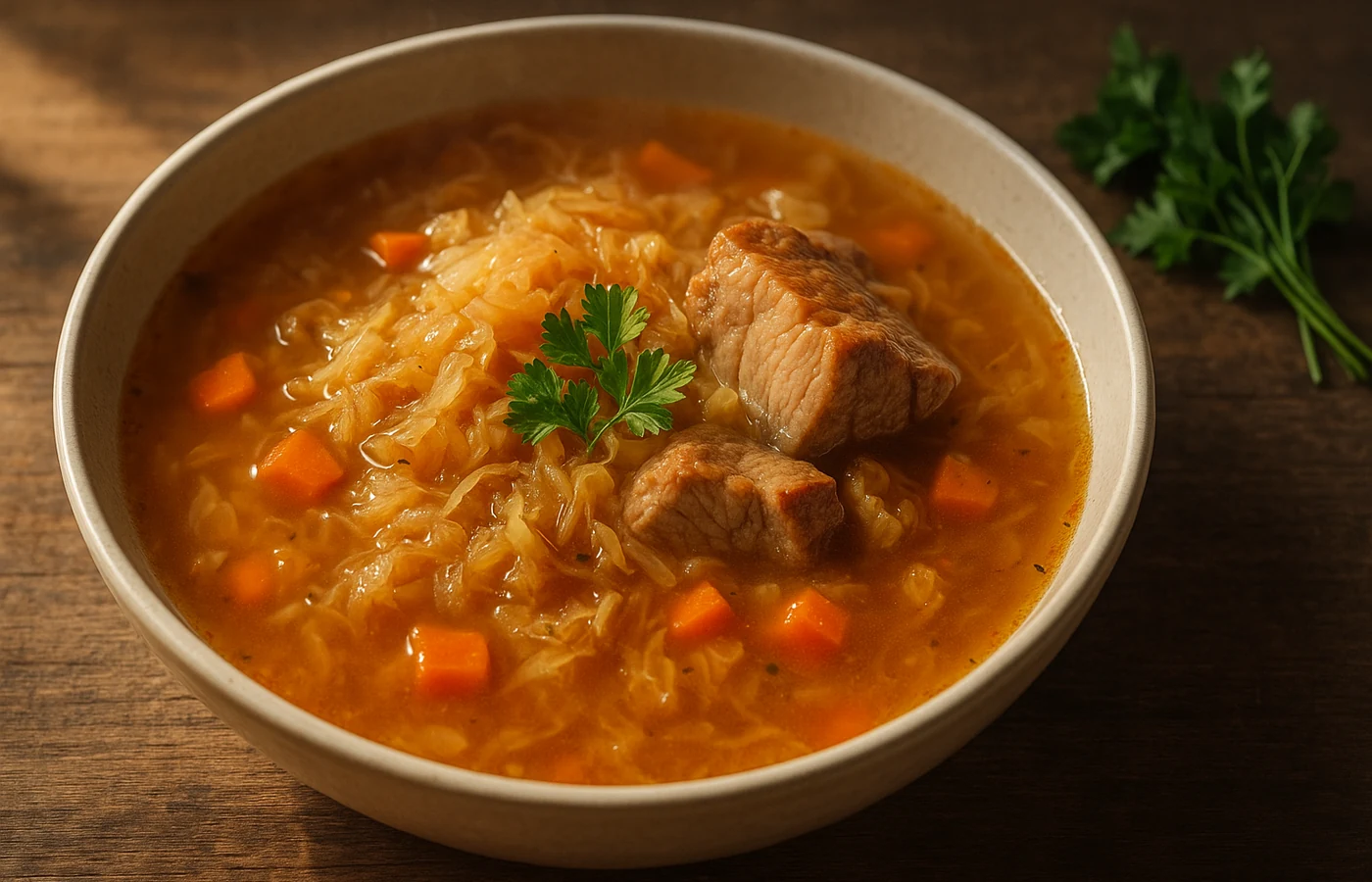 Skābu kāpostu zupa ar cūkgaļu